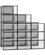 12 Pack Shoe Boxes, Clear Stackable Containers with Lids,Black
