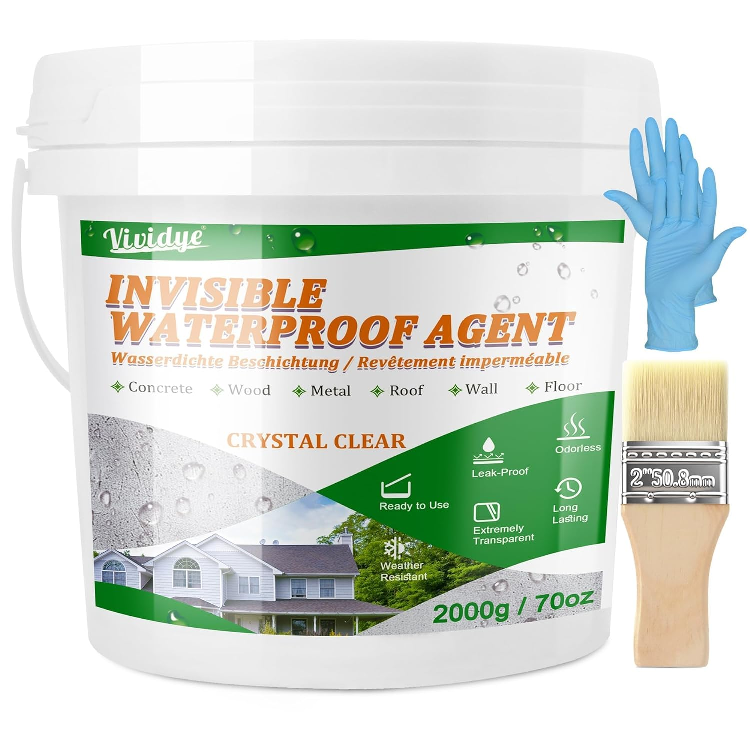 Waterproof Sealant 2,000G, Transparent Waterproof Coating for Roof, Floor, Bath