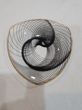Art Glass Decorative Bowl Black Gold Abstract Modern Glossy Clear Swirl