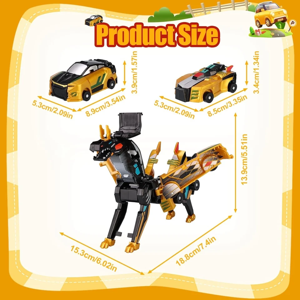 Coche de juguete de dinosaurio transformador de colisión, coches de juguete magnéticos transforman oro  Foto 2 de 4