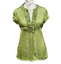 Maurices Jacquard Ruffle V-Neck Top Womens S Fairycore Babydoll Earthy Botanical