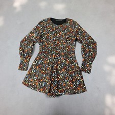 Zara Trafaluc Floral Shorts Romper Jumpsuit Long Sleeve Black Blue Retro Boho