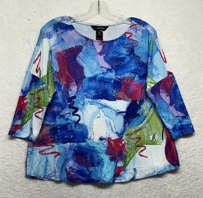Ali Miles Womens Size PM Blue Printed Half Sleeve Blouse Top (T9)