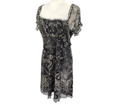 Vtg Y2K Babydoll Dress Size XL Black Mesh Lace Print Xhilaration Off Shoulder