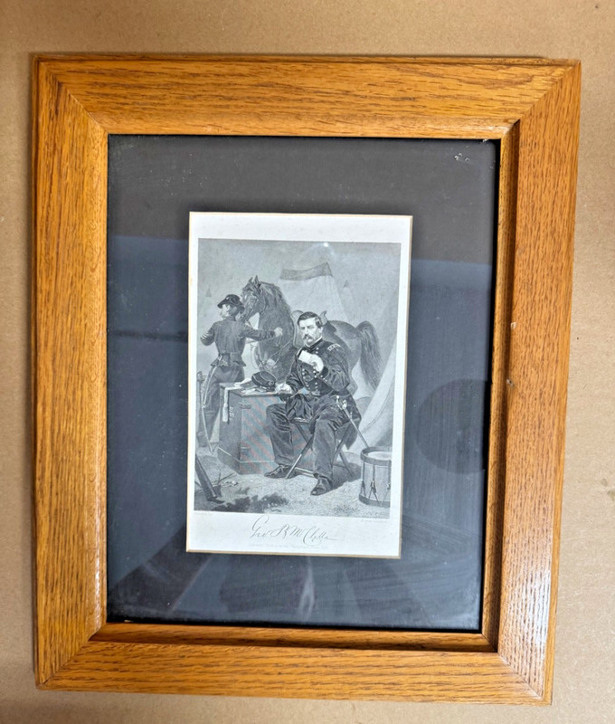 Vintage Print Framed Original Steel Engraving  Gen. McClellen  by Alonzo Chappel