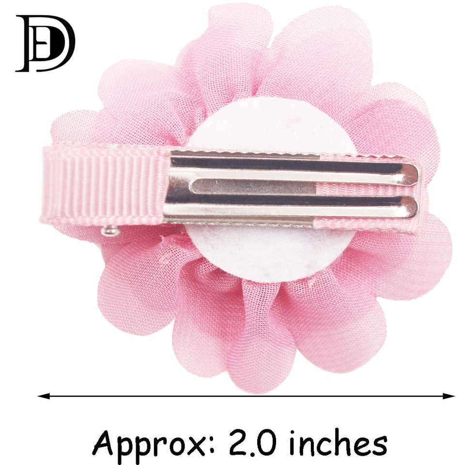 Ded 40PCS 2" Chiffon Flower Hair Bows Clips Flower Tiny Hair Clips Fine Hair for - Image 2 of 4