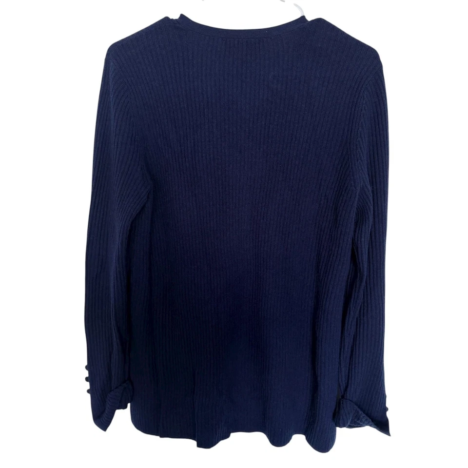 Suéter de cachemir acanalado con cuello en V azul marino de lujo Peck & Peck para mujer talla L Foto 2 de 4