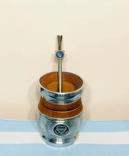 Mate cup yerba argentino - Boca Junior Cincelado + bombilla straw Boca Junior