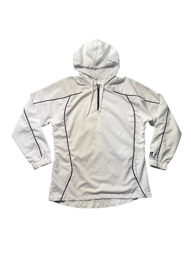 Russell Athletic, Russell Athletic White Quarter Zip Pullover Windbreaker Women’s M Hooded Jacket