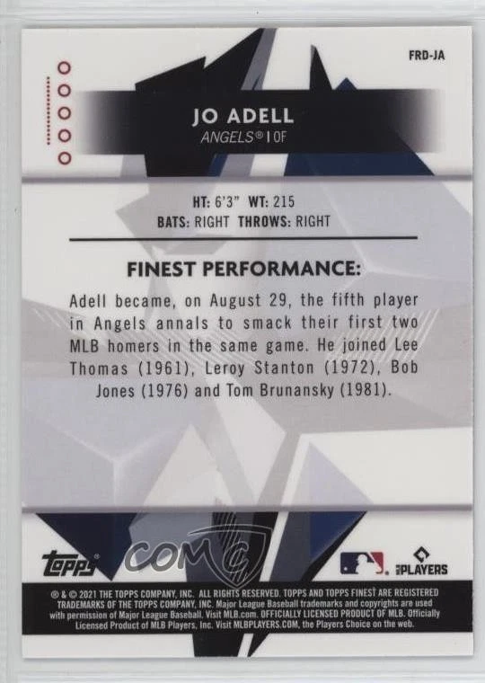2021 Topps Finest Finest Rookies Design Variation Jo Adell #FRD-JA RC - Image 2 of 2