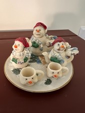 Vintage Snowman Miniature Tea Set Excellent Condition Woodland Snowen