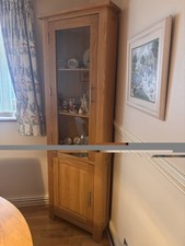 Tall Wooden Display Cabinet Brown Glass Doors Shelves 190x59x41cm