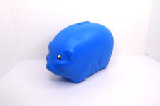 Vintage Blue Blow Mold Piggy Bank Hard Plastic Coin Bank 12" Made in USA