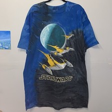 Vtg 90s Star Wars Phantom Menace Naboo N-1 Starfighter Tie Dye Shirt - Mens XL