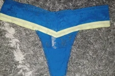Vs Older Style Glitter Detail Lace Thong Panty NEW Medium Blue