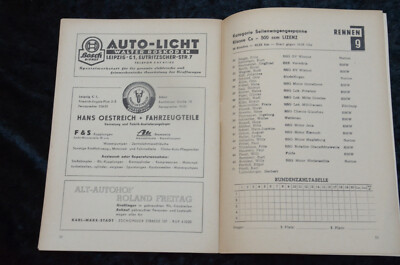 Programme Original Course Stadtparkrennen Leipzig 1954