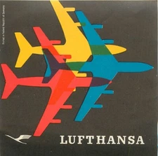 LUFTHANSA Airlines ~Colorful DECO Graphics~ Old Airline Luggage Label, 1955