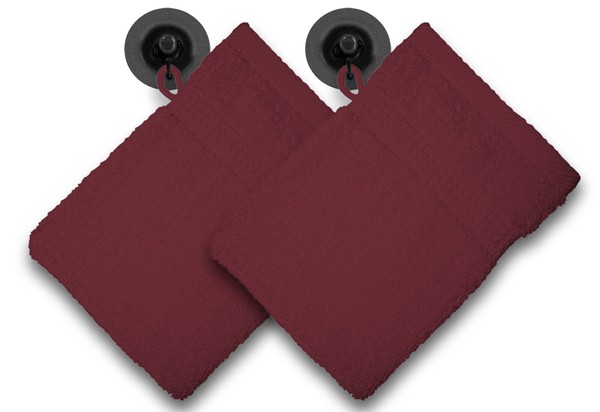 2Er Pack Waschhandschuhe Waschlappen Bordeaux 16X21 Cm Frottee Baumwolle Set-image