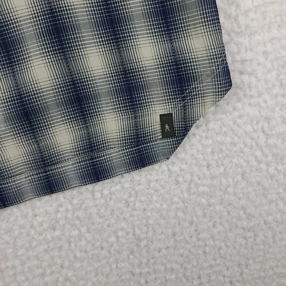 Royal Robbins Dress Shirt Mens Large Blue Beige Plaid Hawaiian Button Up - Image 2 of 4