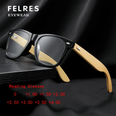 FELRES Bamboo Wood Anti Blue Light Reading Glasses Men Wooden Temple Fashion Glasses