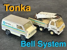 PAIR Vintage Lot 2 Tonka Bell System Lineman Bucket Truck & Service Van AT&T