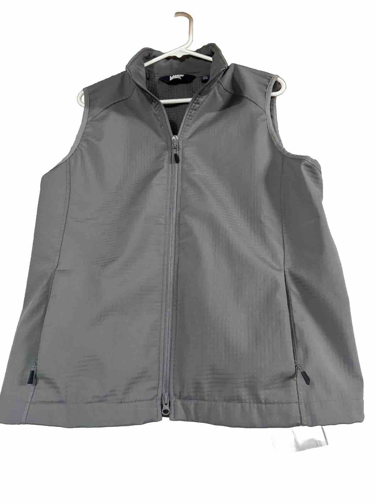 LANDS' END Fleece Vest Gray Womens Large OEKOTEK 100 Poly Full Zip