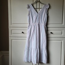 Nwt LOFT Shimmer Rainbow Stripe Ruffle Midi Pocket Dress V Neck Lined Size 8