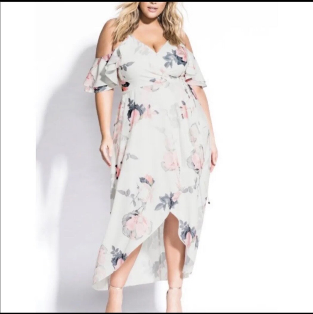 city chic pink lily white floral strappy maxi dress S 16