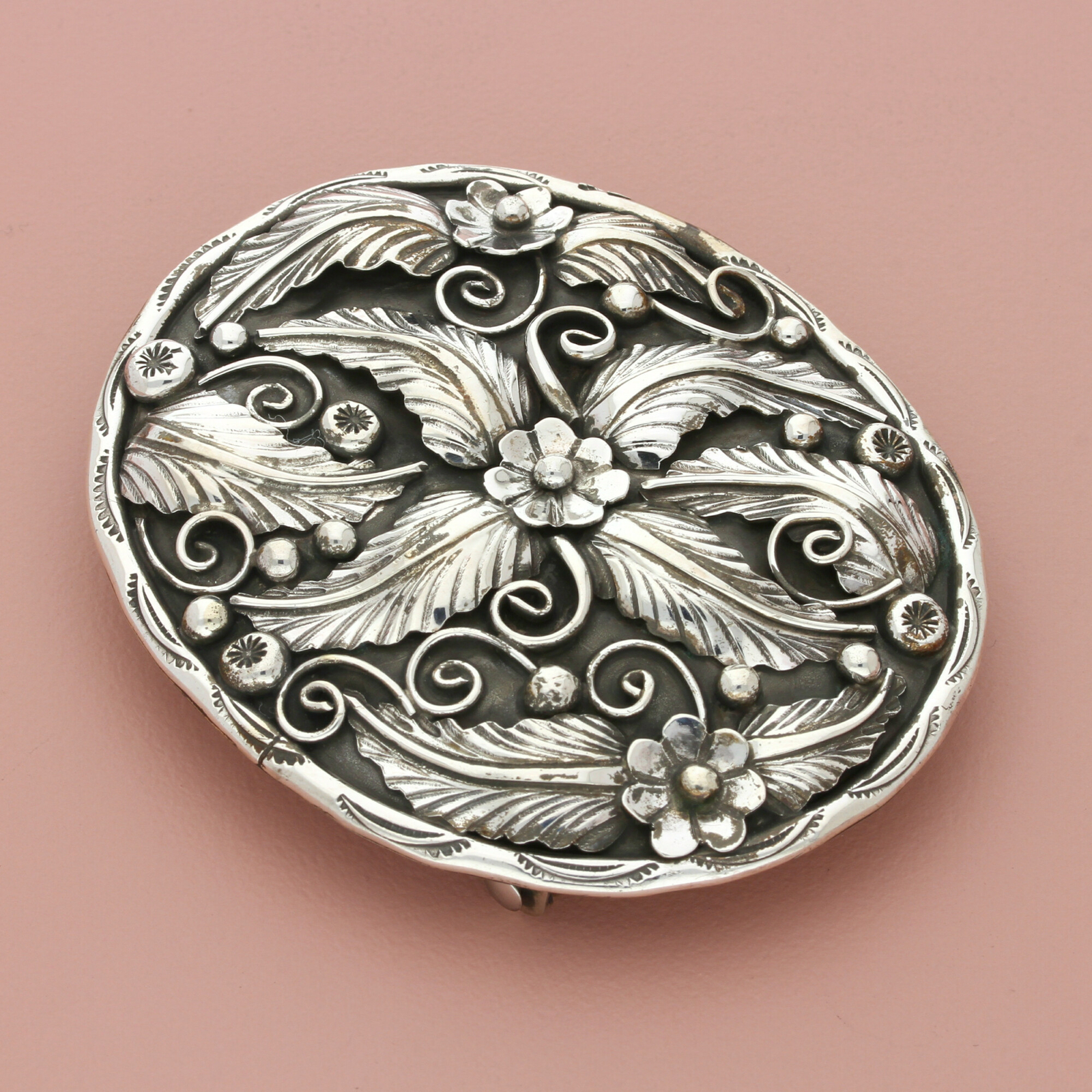 navajo sterling silver vintage floral feathers (1.5 inch) belt buckle