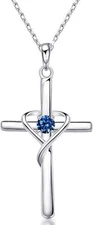 925 Sterling Silver Cross Necklace for Women,Cubic Zirconia Birthstone Necklaces