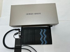 NWT Giorgio Armani Black Leather Card Holder Wallet With Strap