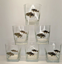 Set of 6 - ARC Low-Ball Glasses with Bass Print By Artist Ross Whiskey Rocks Bar