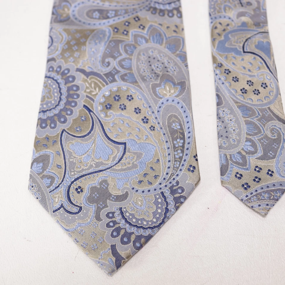 Corbata De Colección Geoffrey Beene Para Hombre 60 en Seda Azul Dorado Paisley Floral Ancha Foto 2 de 4