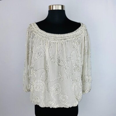Studio M Top Womens Artsy Raised Swirl Polka Dot Casual Pretty Pattern L