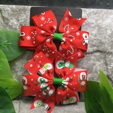 2 PC 3" Boutique Alligator Clip Grosgrain Bow Set New Christmas Dog Cat 583