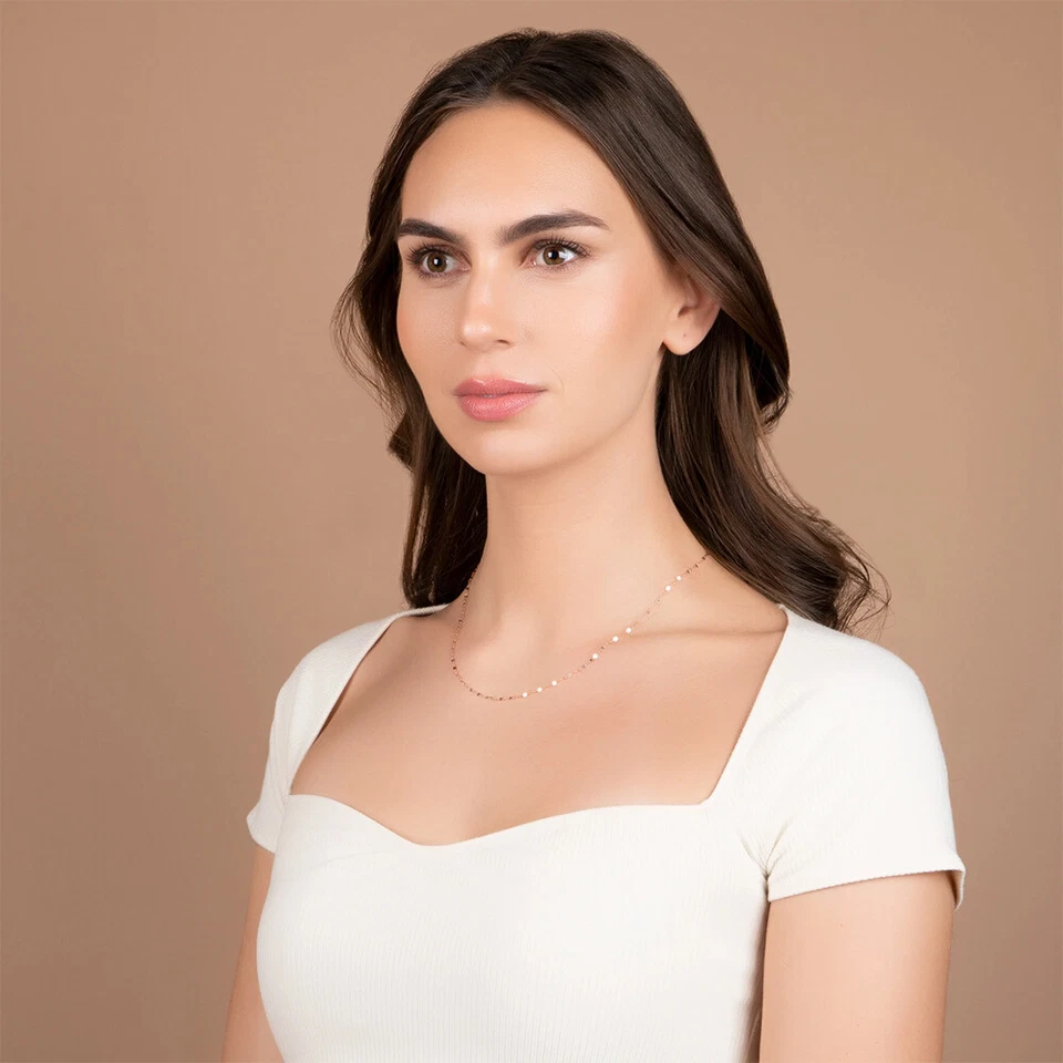 Collar de cadena espejo corte diamante 2 mm oro blanco 14K Foto 3 de 4