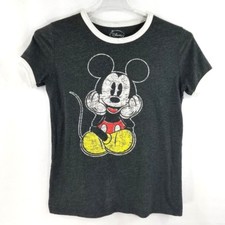 Disney Girls Ringer Tee Shirt Mickey Mouse Gray Short Sleeve Size Large 11/13