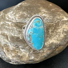Blue Turquoise #8 Navajo Sterling Silver  Ring Size 9 18829