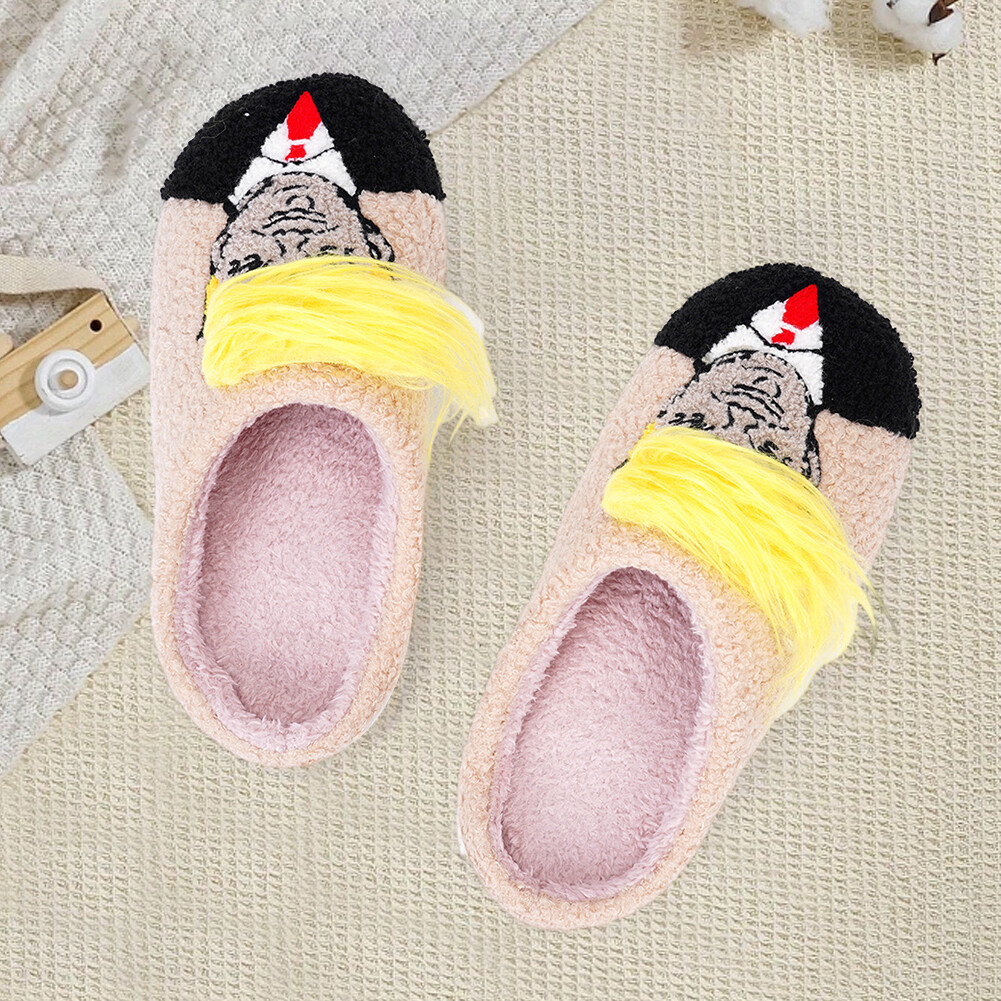 APL Plush Trump Wig Slippers 3D Fake Hair Furry Slipper Creative for Home Bedroom