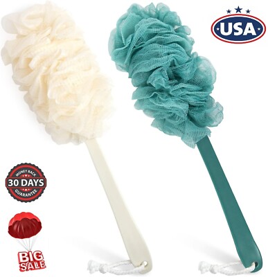 2× Bath Loofah Sponge Brush Shower Long Handle Back Scrubber Bathing Brush 17''