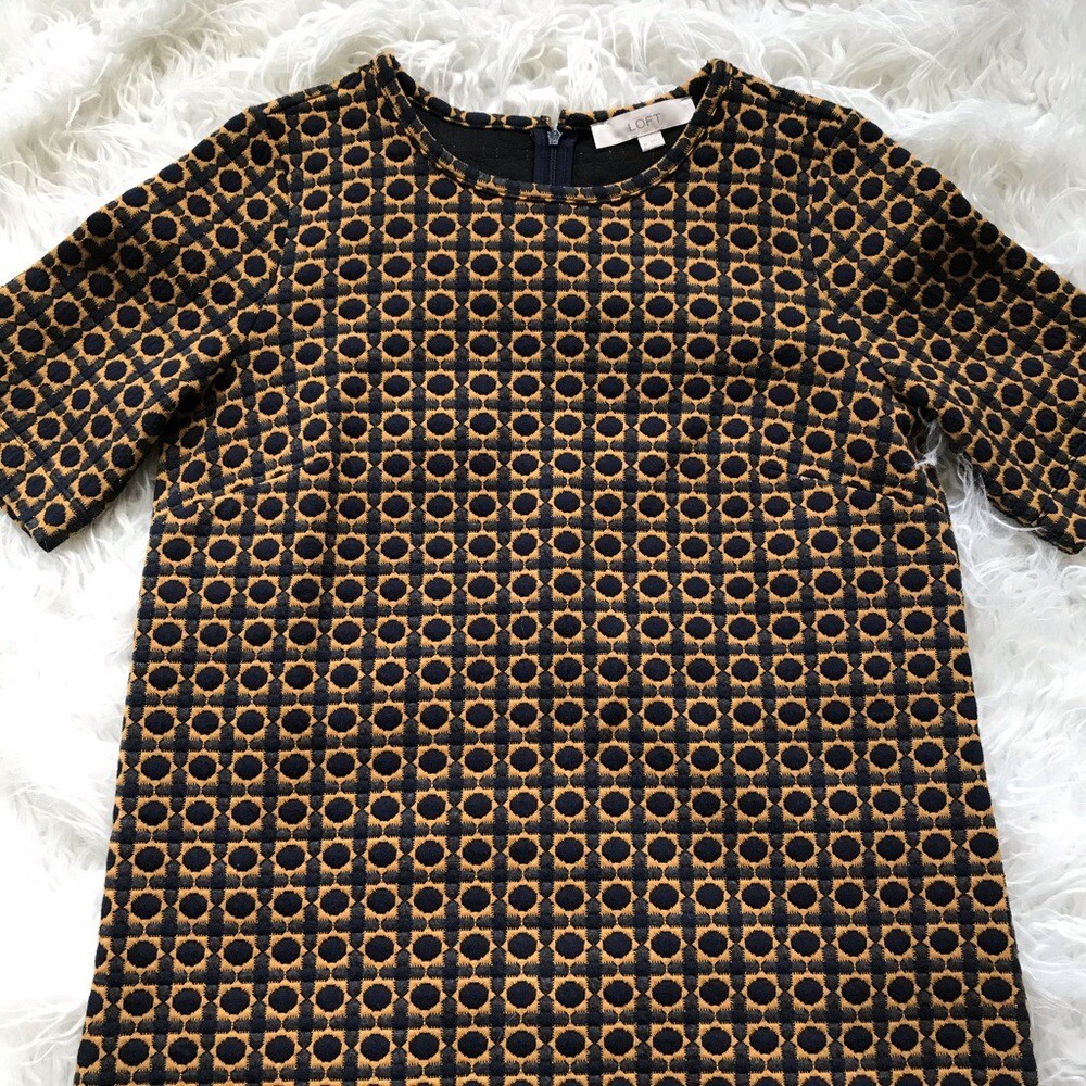 Loft Geometric Pattern Gold-Navy Shift Dress - image 2