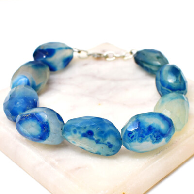 295,00 kt natürliches 8 Zoll langes facettiertes blaues Onyx Perlen Armband NK 30E213