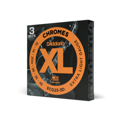 Three Sets D'Addario ECG23 Chromes Flat Wound Elec Guitar Strings; gauges 10-48