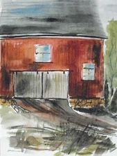 ORIGINAL BARN Landscape WATERCOLOR Painting JMW art John Williams Expressionism 
