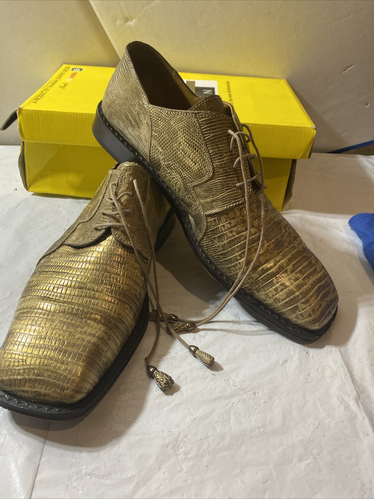 David Eden Teju Lizard Design Gold men dress shoes si… Gem