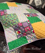 Chevron backed Baby Girl Ladybug and Butterfly Crib Quilt-Handmade BQ139B