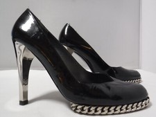 PF2 VTG Women's STUART WEITZMAN Black PATENT Silver Chain Platform Chrome Heel 8