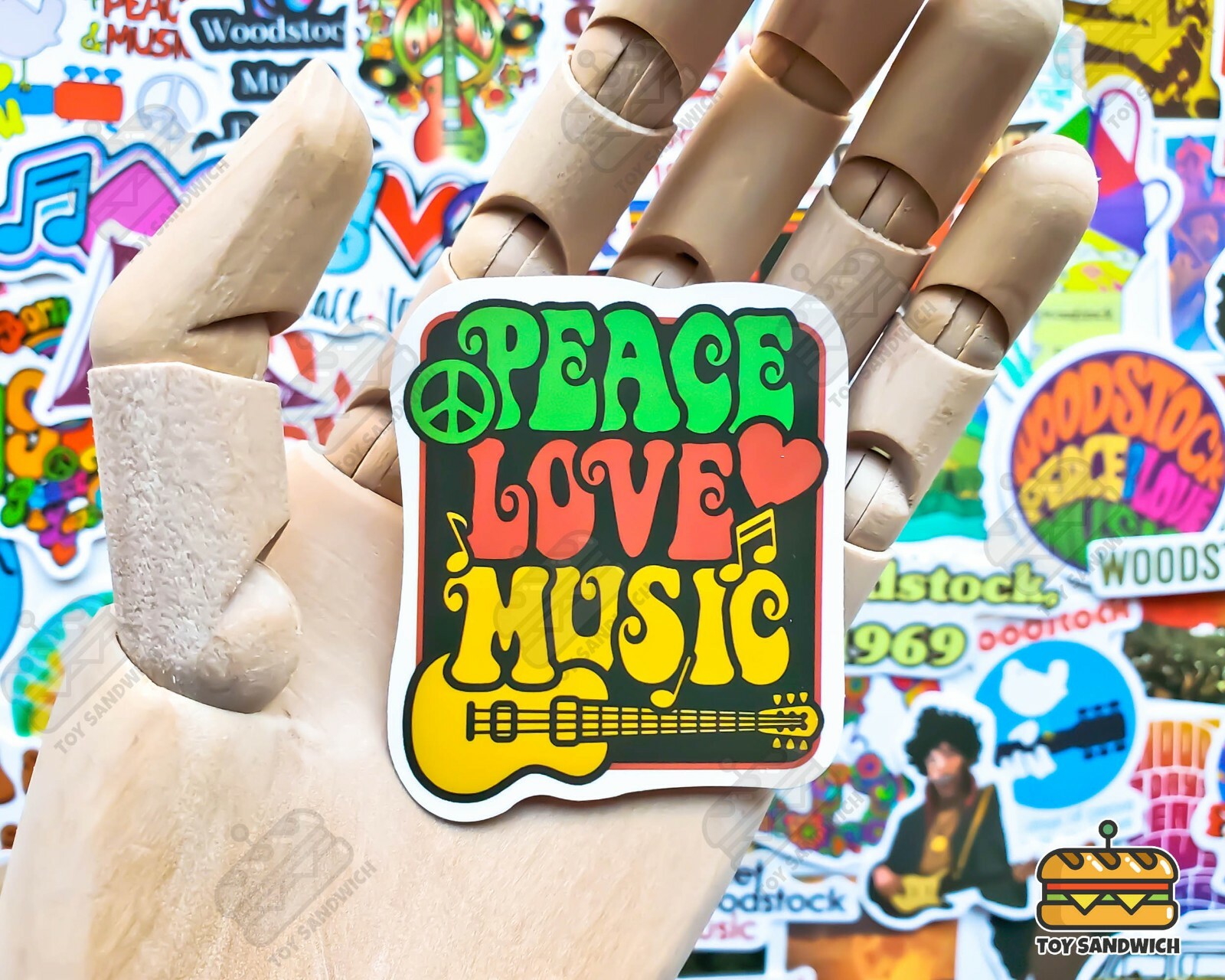 50 pcs "Woodstock Concert" Sticker Pack Peace Boho Hippie Music Guitar