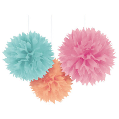Pompon Decorativi Per 1° Compleanno | Rosa Con Numero 1 Glitterato | 3 Pezzi | Amscan