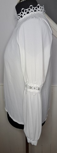 Lucy wang high collar embroidered long flare sleeve blouse womens size M - Picture 11 of 14